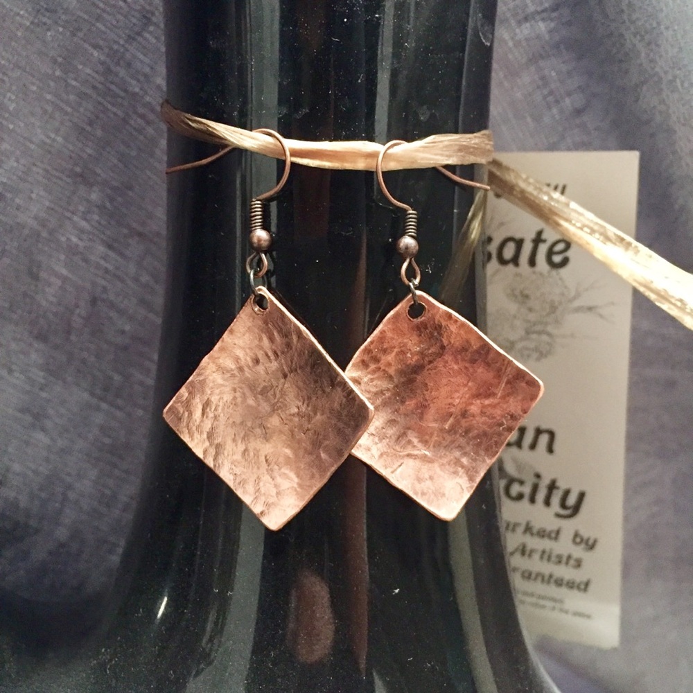 Handcrafted Polished Copper Diamond Shape Earrings